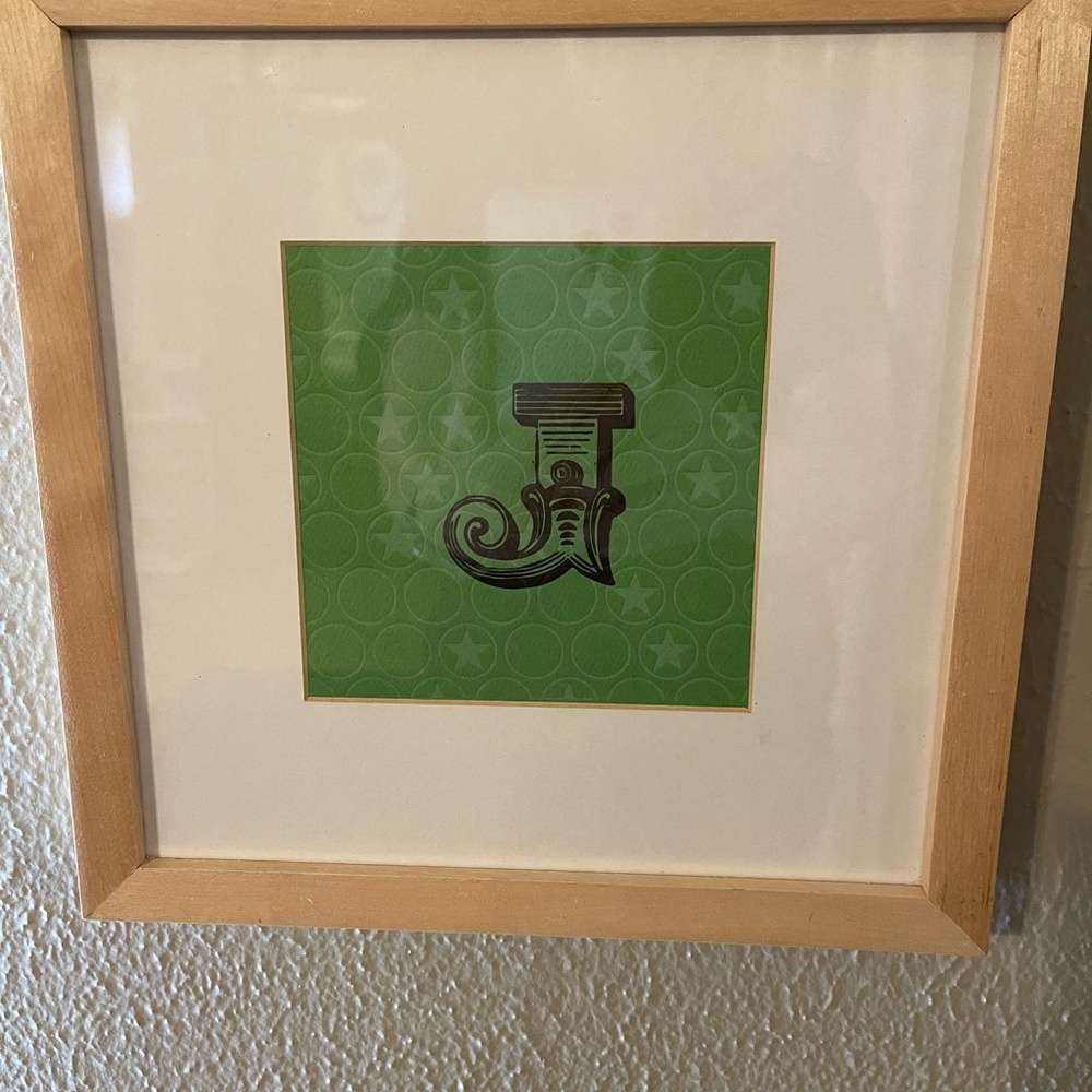 Framed Green Art Print with Letter J